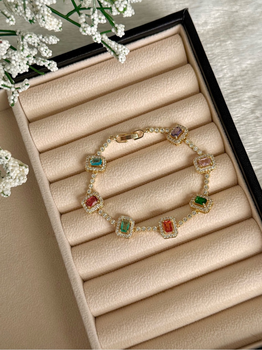 Cubic zirconia multi colored bracelet- CZ gold plated